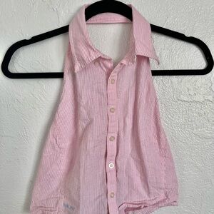 RALPH LAUREN | Pink Striped Button-up Halter Top